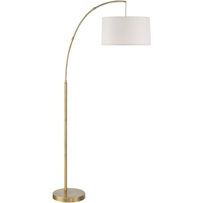 Elegant 72" Brass Arc Floor Lamp with White Linen Shade