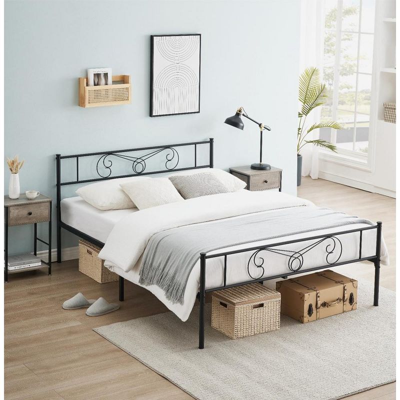 Whizmax Black Twin Size Bed Frame with Storage, Metal Bed Frame with Vintage Pattern Headboard and Footboard, Mattress Foundation, Easy Assembly, 3 of 9