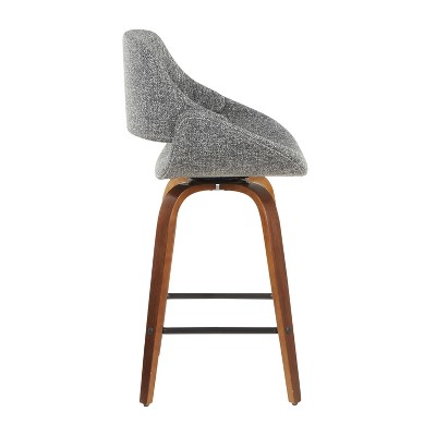 Flared Walnut Gray Swivel Counter Stool, Mid-Century Modern