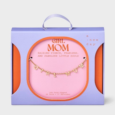 14K Gold Dipped "Girl Mom" Station Necklace - A New Day™ Gold
