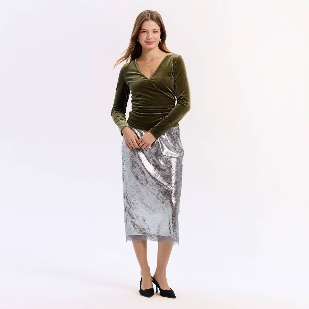 Women's Velvet Wrap Top - A New Day™ Forest Green - thumbnail 3