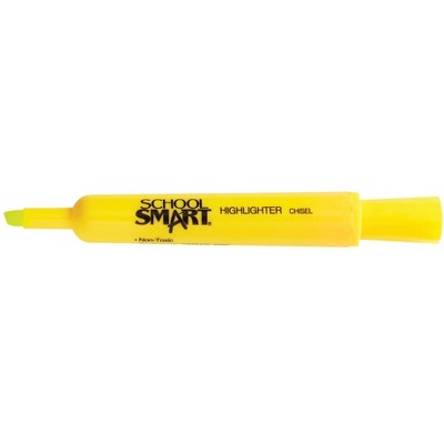 School Smart Tank Style Highlighters, Chisel Tip, Yellow, Pack of 12