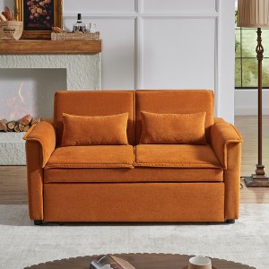 55.2'' Velvet 2-Seater Convertible Sofa Bed with Adjustable Backrest and 2 Lumbar Pillows for Small Living Rooms - 1 of 4