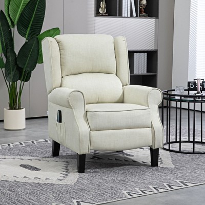 TIRAMISUBEST Vibration Massage Recliner Chair with Heat, Wingback Single Sofa, Modern Push Back Reclining Chair with Footrest and Side Pocket (White)