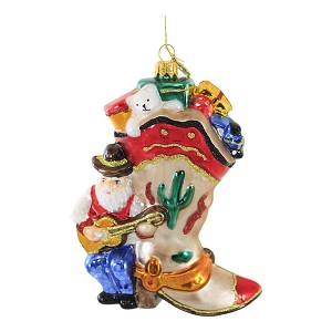 Huras 6.5 Inch Cowboy Boot Santa Ornament Western Texas Guitar Tree Ornaments - 1 of 3