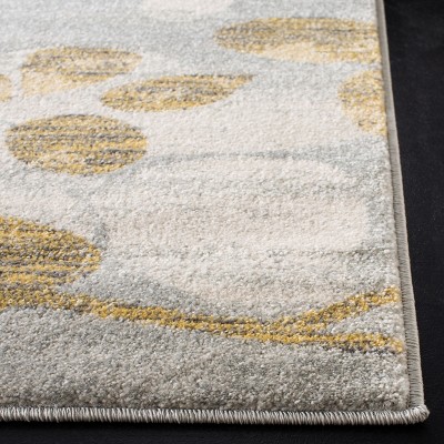 Grey and Gold Floral Synthetic 8' x 10' Area Rug