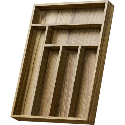 LunaLulinlk Acacia Wood Drawer Organizer Kitchen Silverware Organizer Utensil Caddy,6 Slots