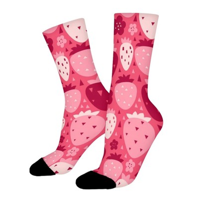 Strawberry Pattern Women Printed Crew Socks Funny Funky Socks Soft Polyester Novelty Gifts for Artists Men