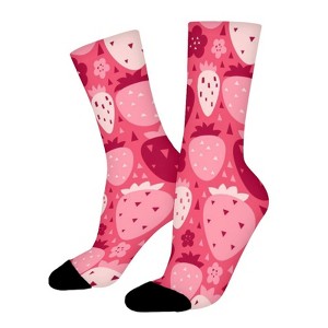 Strawberry Pattern Women Printed Crew Socks Funny Funky Socks Soft Polyester Novelty Gifts for Artists Men - 1 of 1