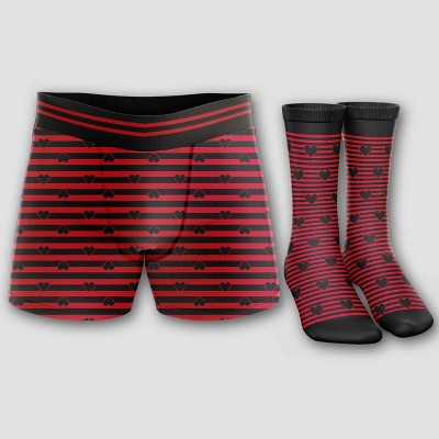 Men's Valentines Day Striped Boxer Briefs & Socks Set - Black/Red