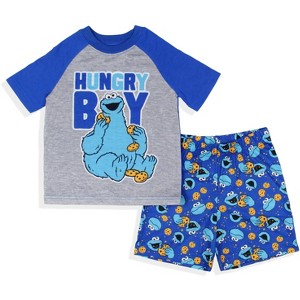 Sesame Street Toddler Boy's Cookie Monster Hungry Boy Sleep Pajama Set Short Blue - 1 of 4