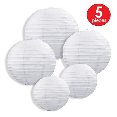 White Paper Lantern Assortment with Metal Supports, 5 Pack