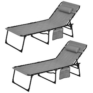 Ridstar Outdoor Folding Deck Chair Set with 5-Position Adjustable Backrest, Padded Seat, Side Pockets & Headrest-Grey - 1 of 4