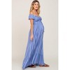 PinkBlush Blue Striped Off Shoulder Front Tie Maternity Maxi Dress - 2 of 4