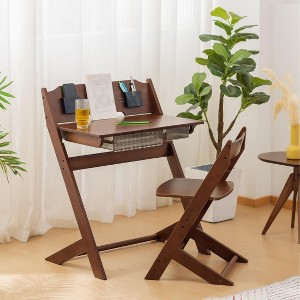 Wooden Study Desk, Home Office Desk, Children's Desk, Reading, Writing, Computer, Height Adjustable, With Drawer, For Small Spaces (With Chair) - 1 of 4