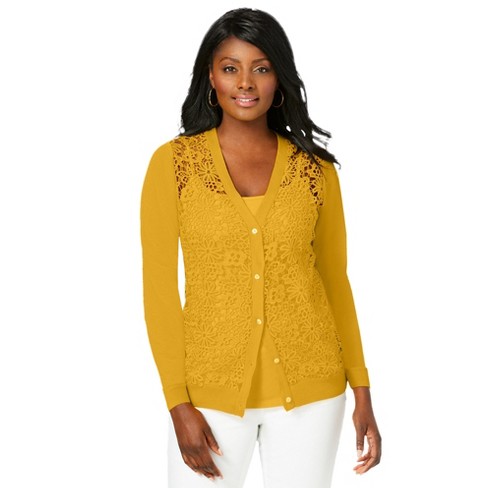 Jessica London Women s Plus Size Crochet Button front Cardigan L