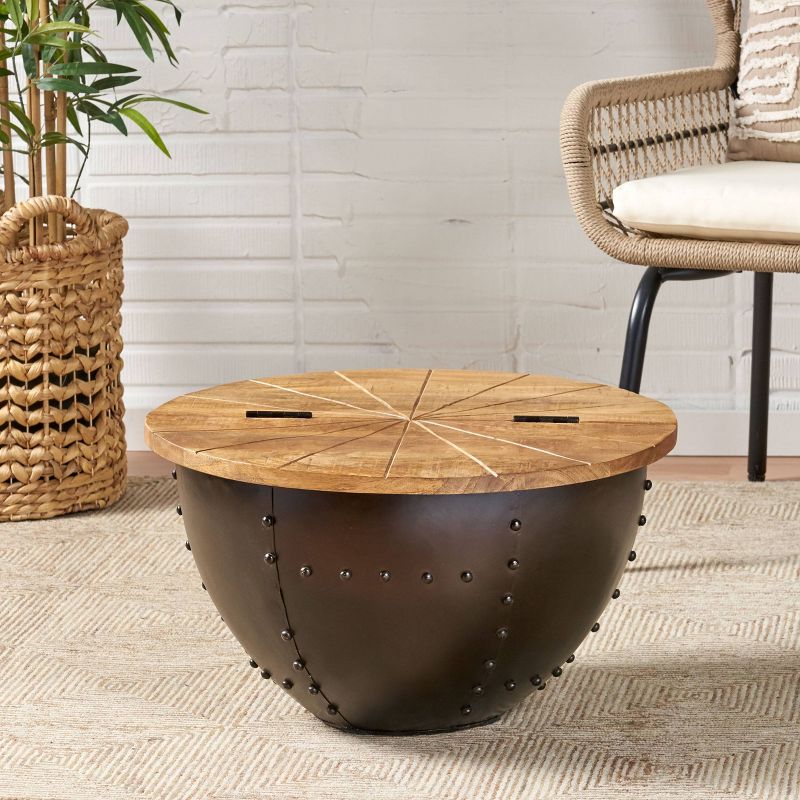 Absecon Handcrafted Boho Mango Wood and Iron Accent Table Natural/Black - Christopher Knight Home, 4 of 9