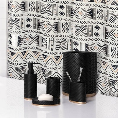 Black and Gold Textured Resin Wastebasket