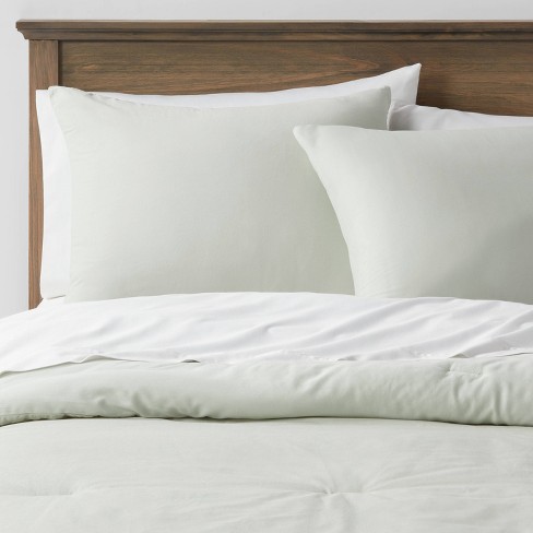 Full/queen Washed Cotton Sateen Comforter And Sham Set Sage