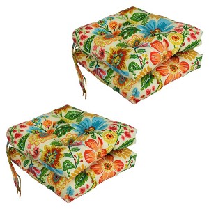 Blazing Needles, 16-inch Spun Polyester Patterned Outdoor Square Tufted Chair Cushions (Set of 4) - 1 of 2