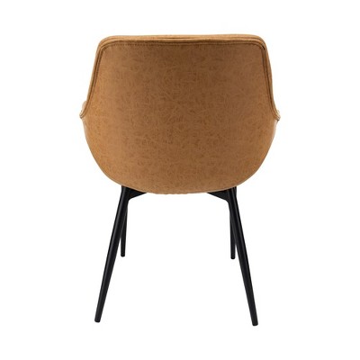Markley Light Brown Faux Leather Dining Arm Chair with Metal Legs