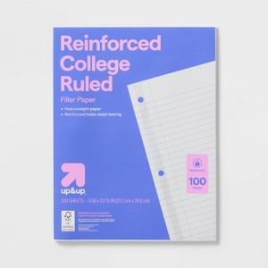 100ct College Ruled Reinforced Notebook Filler Paper - up&up™: 10.5x8 Inches, Loose Leaf, 20 lb, White, 100 Sheets - 1 of 3