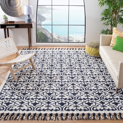 Ivory and Navy Hand-Tufted Wool Geometric Area Rug 6' x 9'