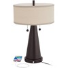 Franklin Iron Works Craig Rustic Farmhouse Table Lamps Set of 2 with Round Risers 24 1/2" High Bronze with USB Charging Port Natural Shade for Desk - 2 of 4
