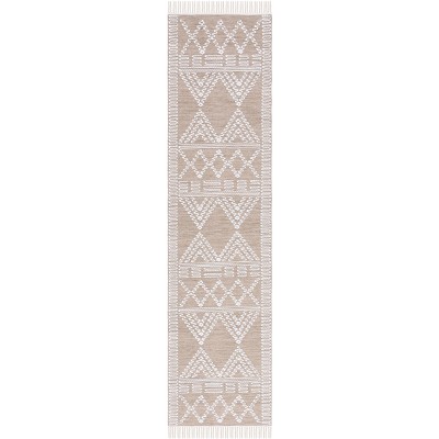 Ivory and Beige Tribal Flat Woven Wool Runner Rug