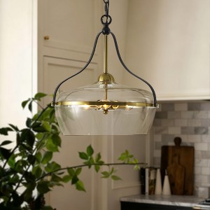 Rennnsan Jasmine 3-Light Industrial Black/Gold Dome Kitchen Island Pendant Light, Vintage Cage Glass Ceiling Light - 1 of 4