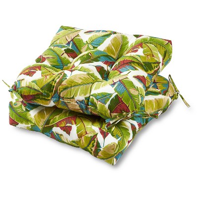 Set of 2 Palm Leaves Multi Outdoor Seat Cushions - Kensington Garden