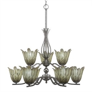 Toltec Lighting Revo 9 - Light Chandelier in  Aged Silver with 7" Vanilla Leaf Shade - 1 of 1