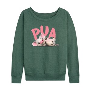 Women's - Disney - Pua The Pig Lightweight French Terry Wide Neck Long Sleeve Shirt - 1 of 4