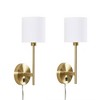 2pc Conway Metal Wall Sconces with Cylinder Shade Gold - Hampton Hill: Elegant Brass Finish, Cream Fabric Shades, 14.25" Height - image 2 of 4