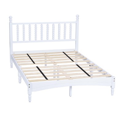 NicBex Full Size Wood Bed Frame with Headboard,Wood Slat Support,Large Under Bed Storage,1000 Lb Capacity,White
