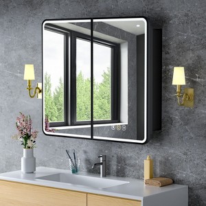 Aris LED Medicine Cabinet with Mirror, Recessed/ Wall Mounted Bathroom Cabinet, Dimmable, 3-Mode Light, Anti-Fog, Adjustable Shelves, White - 1 of 4