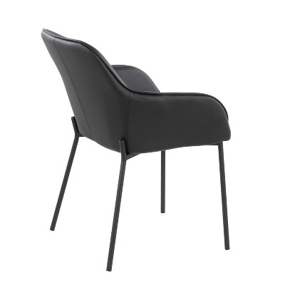 Black Faux Leather and Metal Dining Chairs, Set of 2