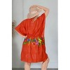 LA LEELA Women's House Daily Routine Evening Wear Vacation Holiday Casual Loungewear Oversize Caftan Mini Casual Sundress for Women 2X-3X Red, Floral - 3 of 4