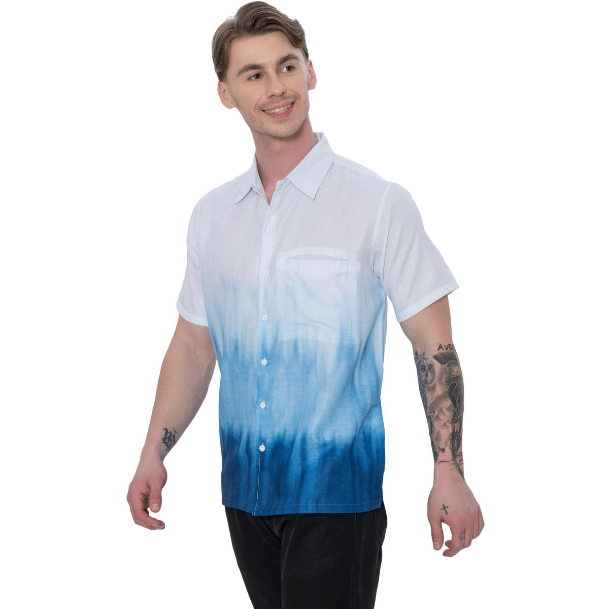 HAPPY BAY Mens Hawaiian Shirts Short Sleeve Button Down Holiday Shirt Men's Casual Vacation Beach Summer Party Shirts for Men XXL Blue Tie Dye Design - thumbnail 4