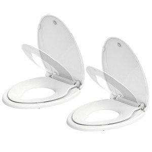 2 Pcs 19" Elongated Toilet Seat with Toddler Seat Built in, Soft Close, Easy to Install & Clean, Safe PP Material, Fits Both Adult and Child - 1 of 4
