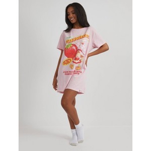 Women's Oversized Graphic T-Shirt Dress - Pink/Strawberry Shortcake - 1 of 4