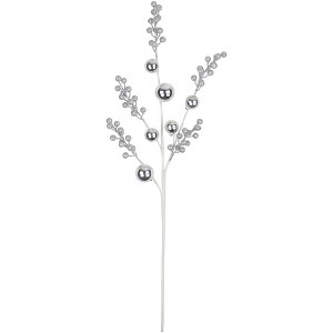 Northlight 29" Silver Glitter Berries with Ornaments Christmas Spray - 1 of 4