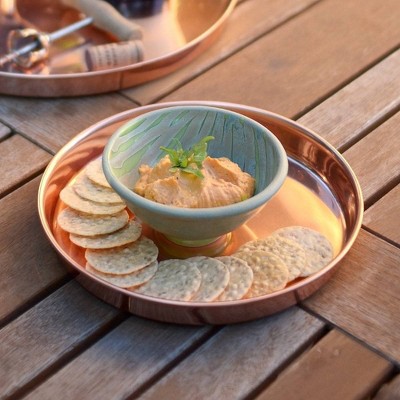 Set of 2 Round Copper-Plated Stainless Steel Trays
