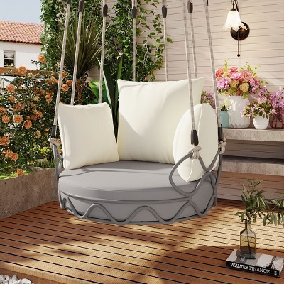 Outdoor Garden Balcony Hammock Swing Chair,Olefin Fabric Hanging Patio Basket Chair,Indoor Bedroom Waterproof Cushion Hammock Chair-Coolbibila