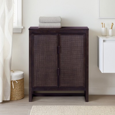 Teamson Home Hatteras Accent Cabinet with 2 Rattan Inlay Doors and Adjustable Shelves