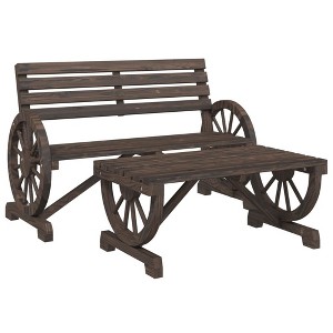 vidaXL 2-Piece Patio Set - Solid Fir Wood Garden Bench and Coffee Table, Ergonomic Seating, Burnt Wood Finish, Outdoor Dining Furniture for Patio/Deck - 1 of 4
