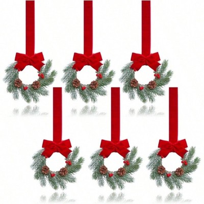 Small Wreath with Red Ribbon 9 Inch Kitchen Cabinet Window Chair Fireplace Farmhouse Decor 6 Pcs Red Wreaths