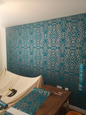 Shoji Teal And Gold Geometric Paste The Wall Wallpaper : Target