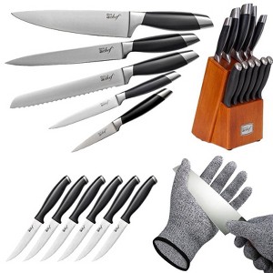 Deco Chef Gourmet 12 Piece Knife Set with Storage Block w/ Deco Chef Cut Resistant Gloves - 1 of 4