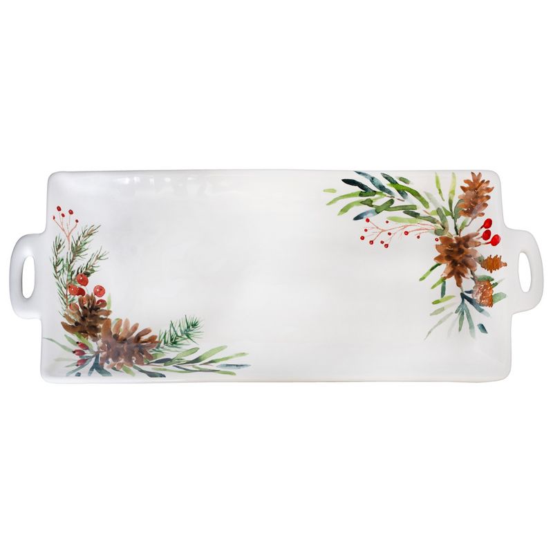 AuldHome Design Christmas Greenery Ceramic Platter; Rectangular Holiday Decorative Serving Tray, 1 of 9